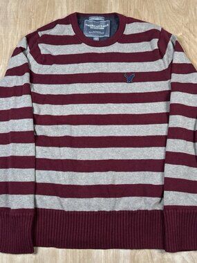 American Eagle Outfitters Men's Vintage Fit Tan & Maroon Stripes Sweater Medium